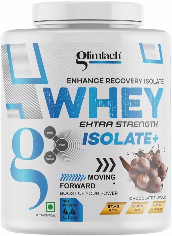 GLIMLACH Whey Extra Strength Isolate + Protein Powder for Muscle Support " Recovery, Vegetarian - Primary Source Whey Isolate (4.4LBS, Chocolate)