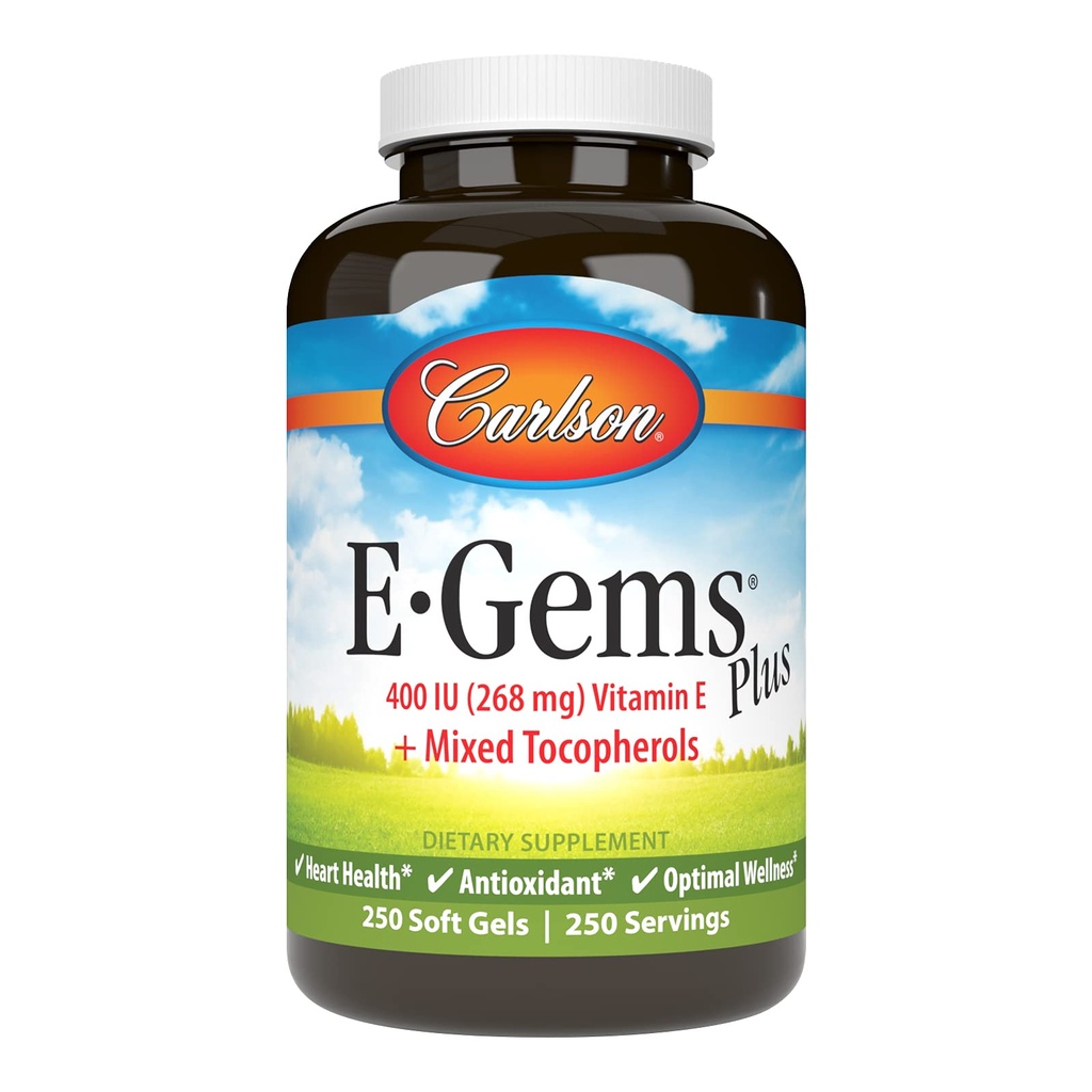 Carlson - E-Gems Plus, Vitamina Natural E 400 UI, soporta un corazón saludable, 250 geles blandos