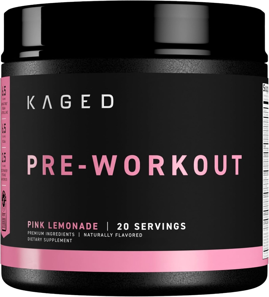 Kaged Original Pre Workout Powder | Pink Lemonade | Pre-Workout with Creatine, Beta Alanine, L-Citrulline, BCAAs | 274 mg Organic Caffeine | Pre Supplements for Men & Women | 20 Servings