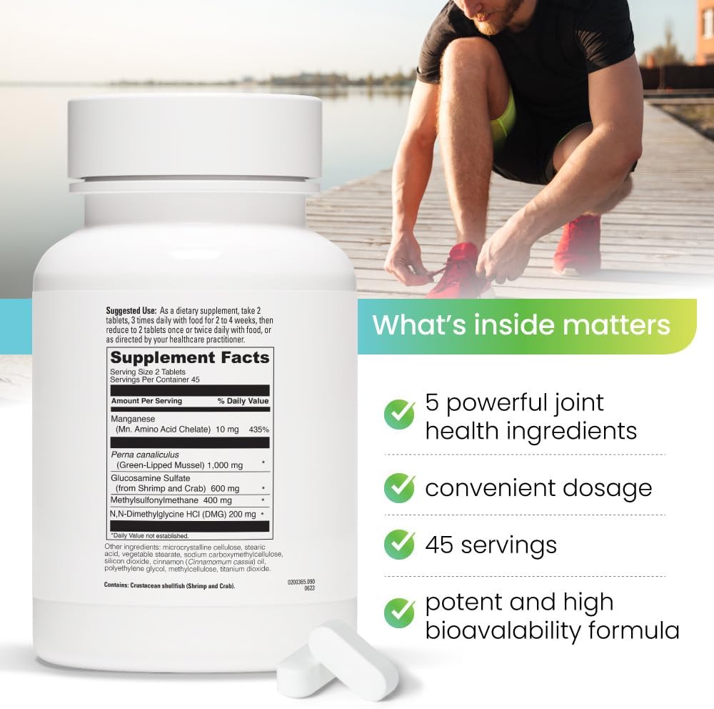 REVITALIZE Mobility + Advanced Joint &amp; Connective Tissue Support Formula Inflammation, Joint Care & Relief, Heart & Immune Support, Perna Canaliculus, Glucosamine, MSM, DMG- 90 Tablets