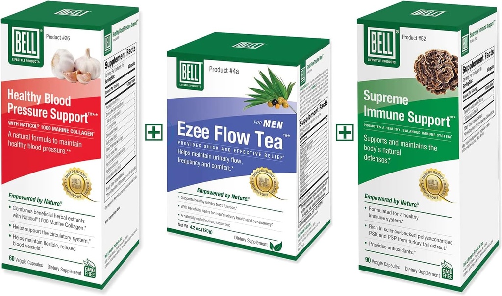 Bell Bundle – Soporte Inmunitario Supremo, Ezee Flow Apoyo urinario Té &Healthy Blood Pressure Support – 25 años alrededor del mundo, vendido directamente por el fabricante