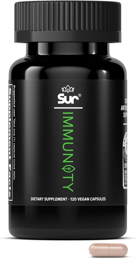Sur Immunity Immune Support Supplement with Vitamin C, Acerola Cherry, Turmeric &amp; Green Tea Extract - Optimal Defense Wellness Regimen, Antioxidant Blend & Vegan Polyphenol Supplement (120 Capsules)