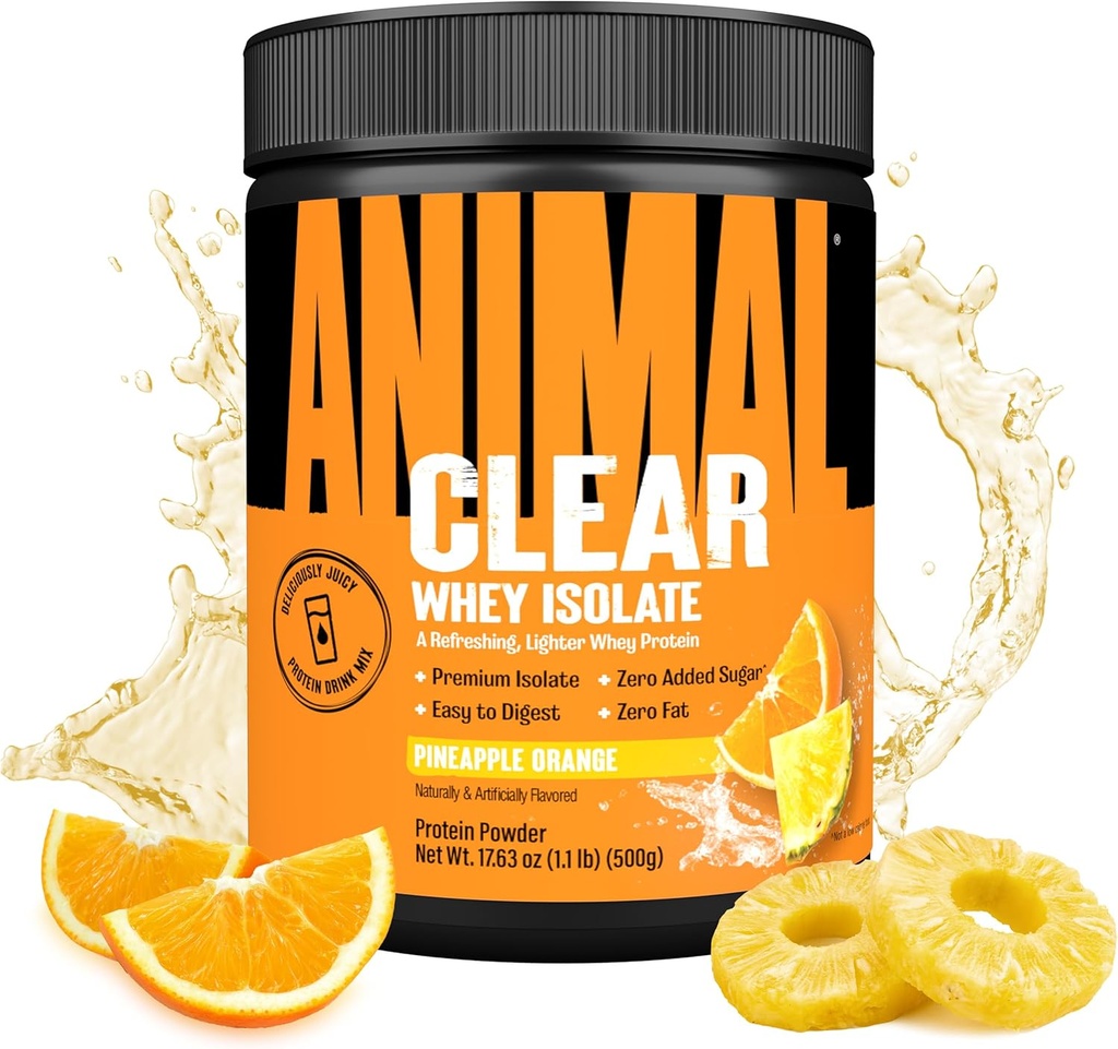 Polvo de proteína claro Whey Isolate - fácil de digerir y mezcla, 5g BCAA, deliciosamente jugosa, refrescando cualquier momento bebida para hombres y mujeres, Piña naranja 125g (5 servidos)