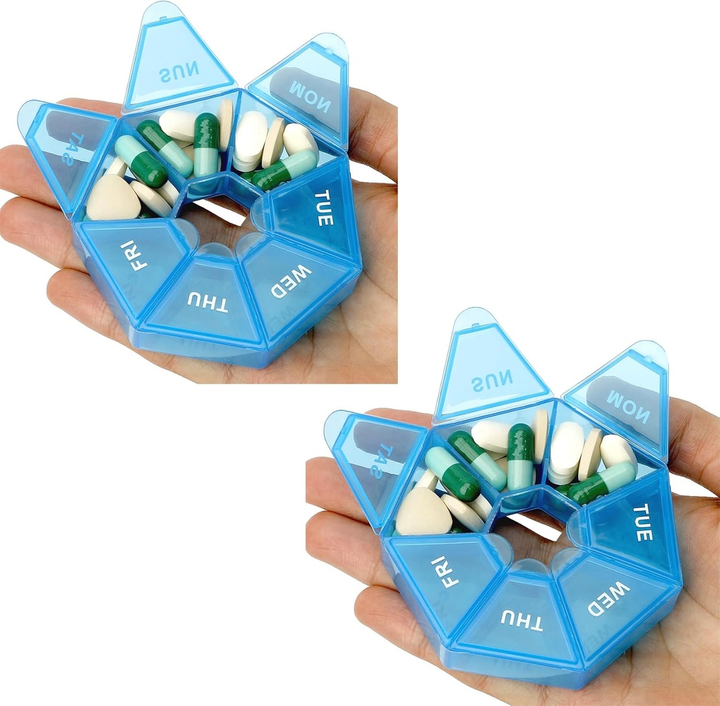 Pill Organizer, 2 Pack Pill Box, Small Pill Case,Medicine Organizer 1 Time a Day, Weekly Medicine Organizers, Daily Pills Container, Medicines Holder, Travel Box 7 Day(Blue)