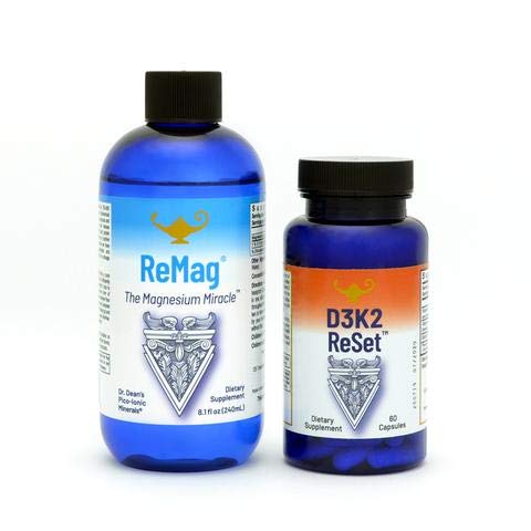 RnA ReSet ReMag " D3K2 Reset Bundle – Suplemento de Magnesio Líquido (8.1 Fl Oz) " Vitamina D3 + K2 Capsules (60 Conde)