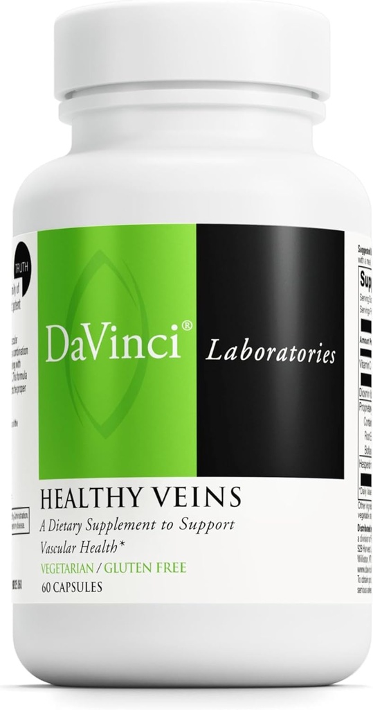 DAVINCI Laboratorios Veinas saludables - Suplemento dietético para apoyar la salud vascular y la estructura adecuada de las verduras de la pierna* - con vitamina C, Diosmin y Más - Sin gluten - 60 cápsulas vegetales