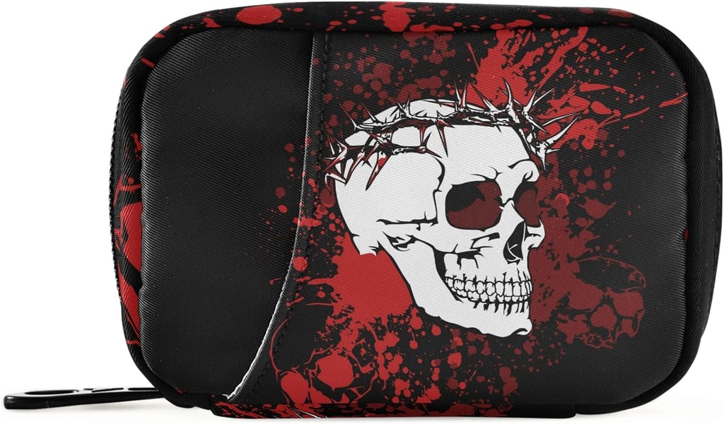 Cool Halloween Skull Pill Box 7 Day Pill Case Travel Pill Organizer Bag with Zipper Portable Weekly Case Compact Size for Vitamin Supplement Holder