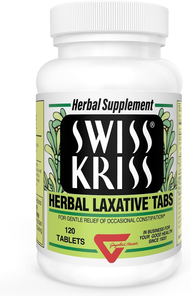 Suizo Kriss Herbal Laxative Tablets, Gentle & Natural Laxatives for Constipation Relief for Adults &amp; Children Over Age 6, Works in 6-12 Hours, Senna Laxative, 120 Tablets Total