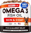 StrellaLab Omega 3 para perros - (180Ct) Fish Oil Treats - Alergía &amp; Itch Relief Skin &amp; Coat Suplemento - Dry Itchy Skin, Anti Shedding & Hot Spots Tratamiento - Pet Salmon Oil Chews - Chicken Flavor
