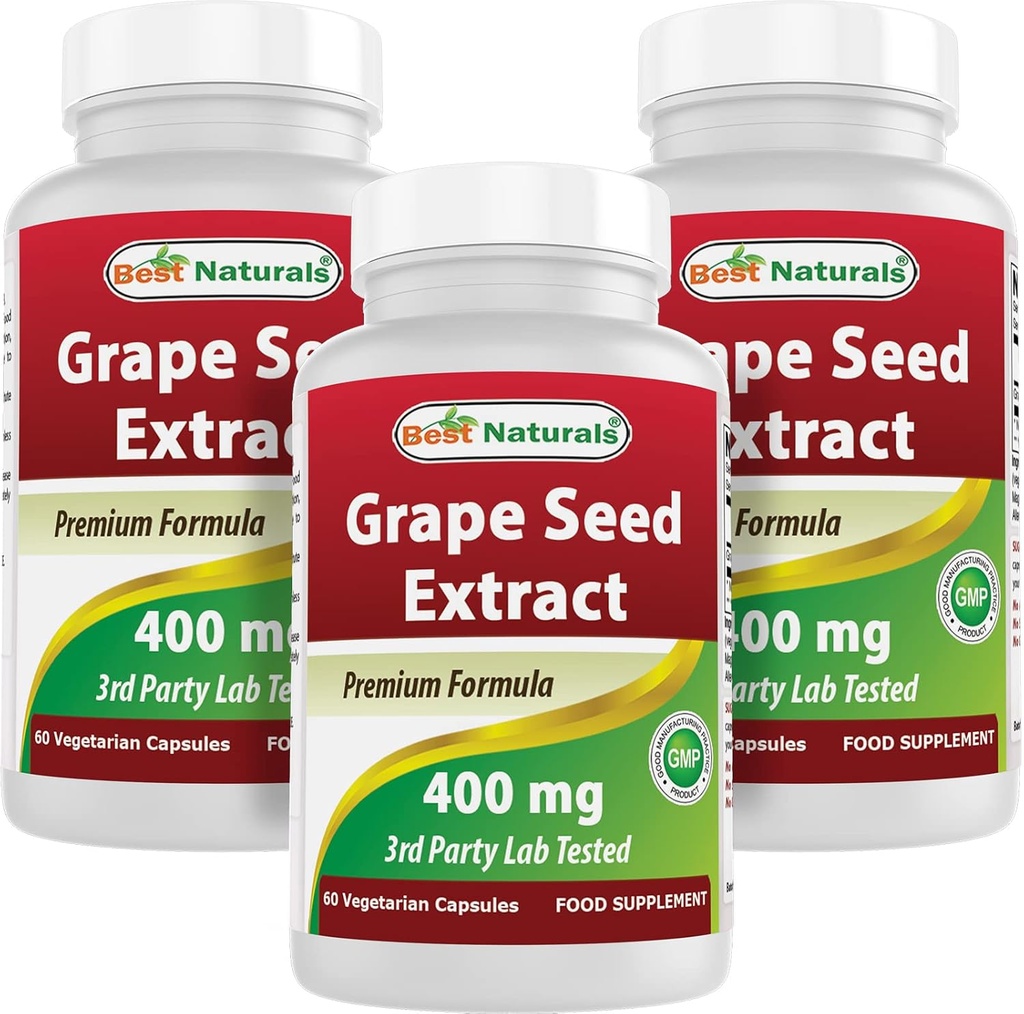 Mejores Naturales Grape Seed Extracto 400 mg 60 Vcaps (60 Cuenta (Pack of 3))