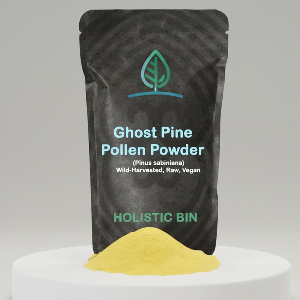 Holistic Bin Organic Pine Pollen Powder Pharmaceutical Grade, Wild Harvested, Golden California Pine Pollen ← Non GMO, No Additives ← Pure Pollen Supplement Made from The Ghost Pine Tree, 20 g
