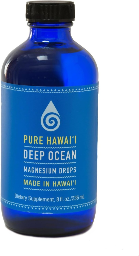 Pure Hawaii Deep Ocean Magnesium Drops Refill Bottle 8oz. – Hecho en Hawaii – con otros minerales Trace – Ayudas en Cerebro, Mood, Muscle, Nerve, & Cardiovascular Health