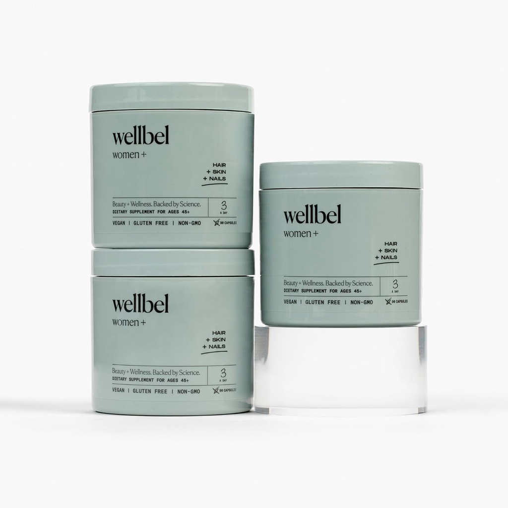 WELLBEL Mujeres + suplemento limpio para el cabello, la piel y las uñas, Vegan, Gluten Gratis, No GMO 90 Cuenta - 3 Pack