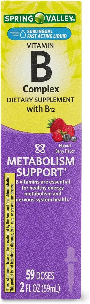 Suplemento dietético complejo de vitamina B con B12, sabor Berry, 2 fl oz