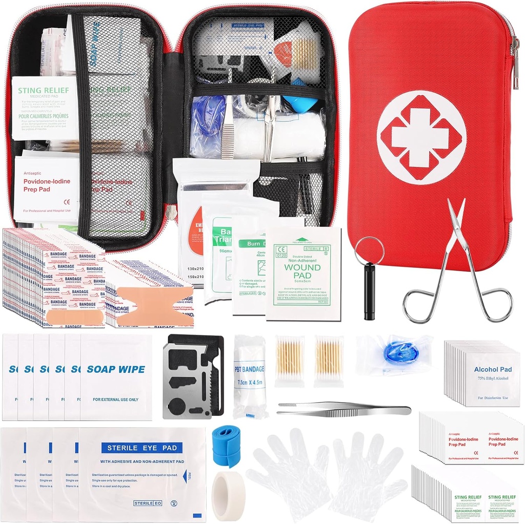 Mini Travel First Aid Kit, Emergency Kit with 201PCS First Aid Supplies and Waterproof Compact Bag, Survival Medical Kit for Home Car Office Camping Hiking