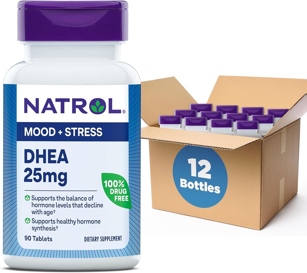 Natrol Mood & Stress DHEA 25mg, Supplement for Balance of Hormone Level, 90 Tablets, 90 Day Supply