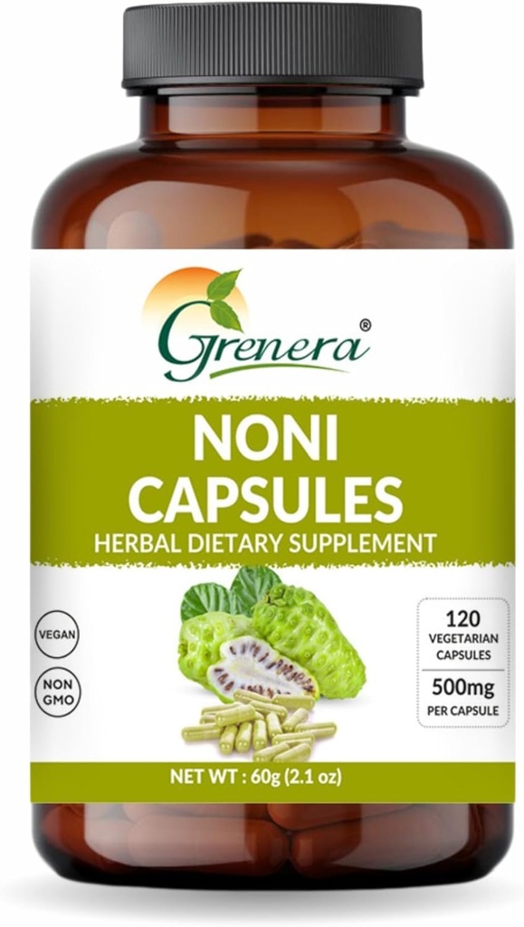 Grenera Noni Fruit Capsules 120 Conteo ← No GMO, Gluten Gratis Silenciosos Vegetarianos, No Añadido Fillers o Binders