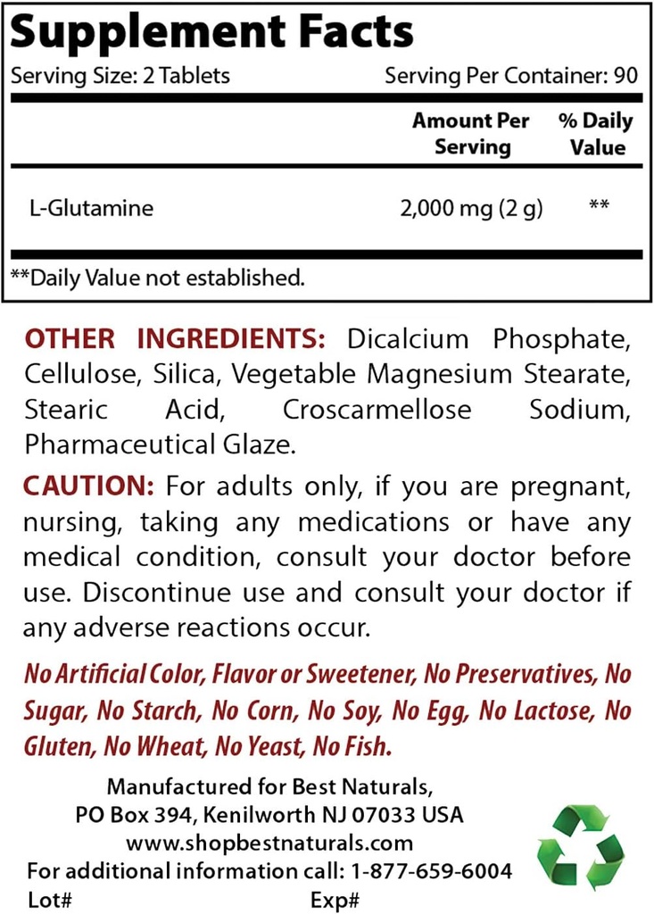 Mejores Naturales L-Glutamina 1000mg &amp; Oxido de magnesio 500 mg