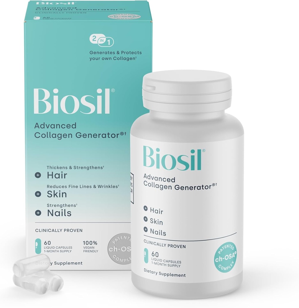 Biosil Collagen Booster Suplemento - 60 cápsulas Vegan - Activador de ch-OSA patentado para la piel, el pelo, las uñas &amp; juntas - Apoyo a la producción natural - suministro de 30 días