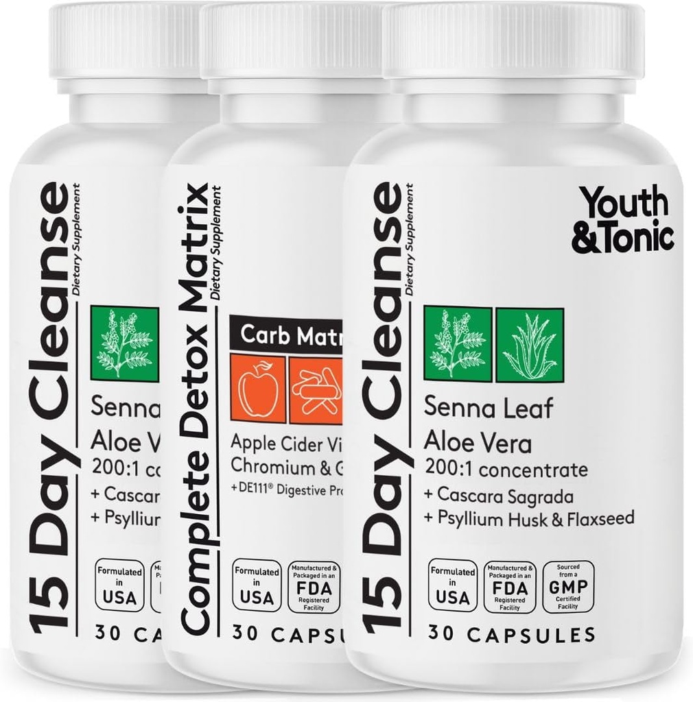 Jóvenes &amp; Tonic Extra Colon Cleanser & Complete Detox Matrix ← Laxatives Fibers ACV Chromium Glucomannan Silencio para la pérdida de residuos, romper la meseta, ruborizar