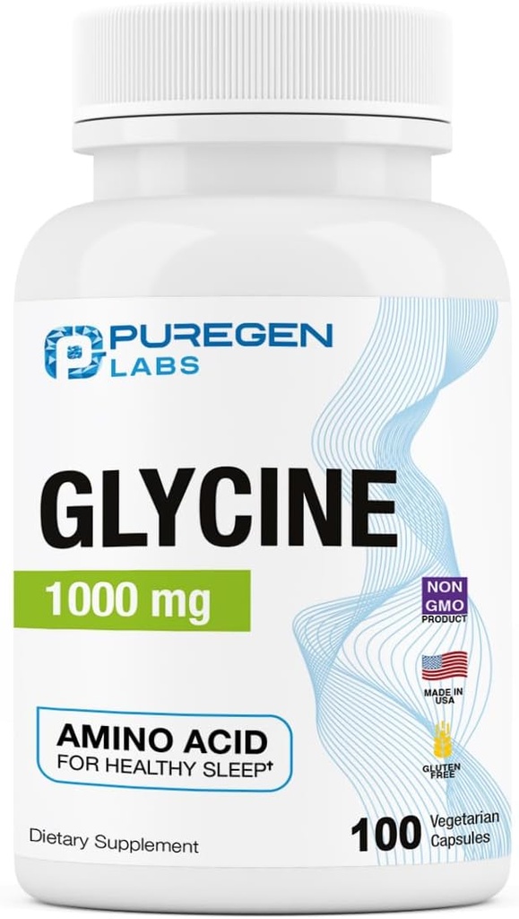 Laboratorios de puré Glycine 1000mg [High Potency] 100 cápsulas vegetarianas, promueve el sueño saludable TENIDO No aditivos perjudiciales para la vida No GMO, NO Gluten y Dairy Silencio Made in USA - 100 Servings