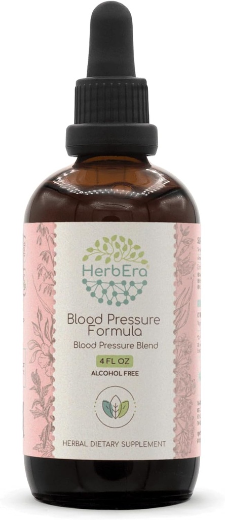 HerbEra Blood Pressure Fórmula B120 Extracto libre de alcohol Tintura: Hoja de hawthorn, Herb de la madre, Pimienta de Cayena, Flor de Hibiscus, Spirulina. Presión sanguínea Blend 4 Fl Oz