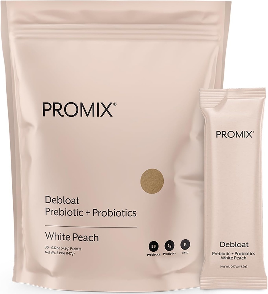ProMix Nutrition Debloat Prebiotics and Probiotics, Bloating Relief for Women, Gut Cleanse Detox for Hombre and Immune Support - White Peach - 30 Servings (Pack of 30)