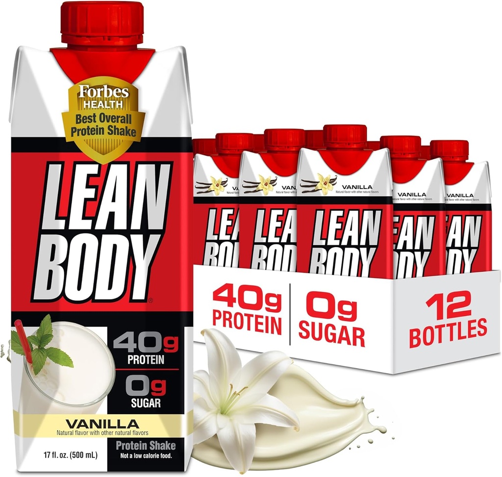 Lean Body Ready-to-Drink Vanilla Protein Shake, 40g Protein, Whey Blend, 0 Sugar, Gluten Free, 22 Vitaminas &amp; Minerals, 17 Fl Oz (Pack of 12) LABRADA