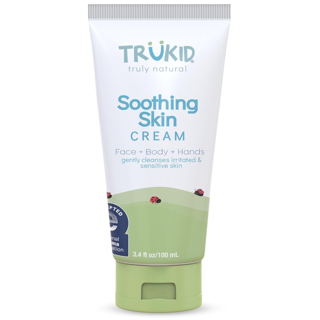 TruKid Natural Eczema Cream for Kids, Toddlers & Babies, NEA-Accepted for Eczema, Safe for Sensitive Skin on Face, Body, & Hands, Unscented, Hydrates & Moisturizes Irritated & Itchy Skin, 3.4oz