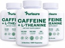 Purisure Caffeine Theanine Capsules Pills 100mg Caffeine + 200mg L Theanine for Pre Workout Energy, and Clarity Energy Pills for Fatigue, Nootropic Supplement, 120 Day Supply, Pack of 3