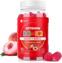 Vitamina D3 K2 Gummies Azúcar Gratis, K2 D3 Suplemento Vitamina 9000 UI para Mujeres Adultas Masculino Immune Soporte 90 Condes, Peach Flavor