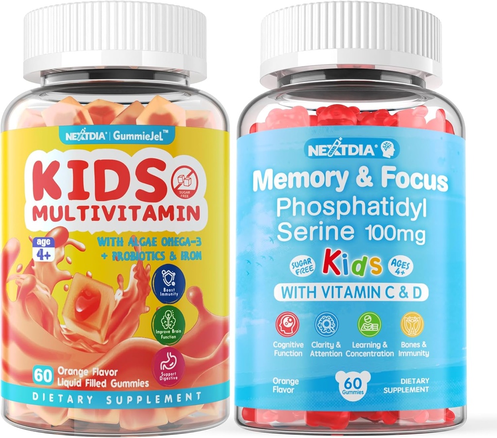 2 Pack Phosphatidylserine Supplement for Kids + 2 Pack Kids Multivitamin Gummes