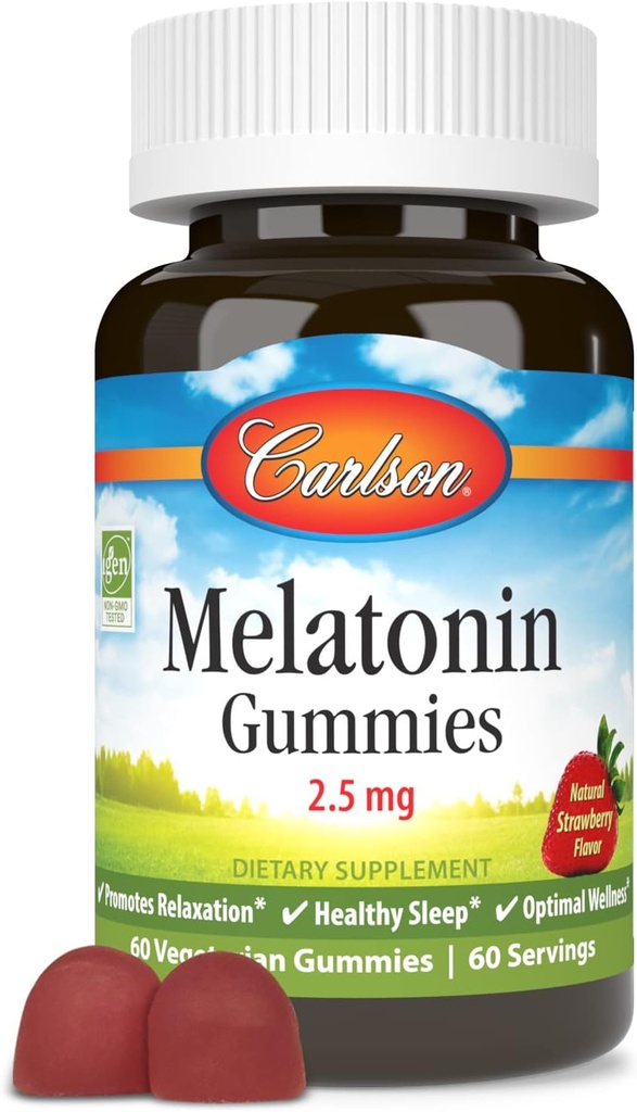 Carlson - Melatonin Gummies, 2,5 mg, sueño saludable, promueve la relajación, sabor a fresa natural, 60 Gummies