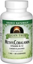 Fuente Naturales Metil Cobalamina Vegan, Vitamina B-12 Suplemento dietético saboreado de cereza, 1 Mg - 60 Lozenges