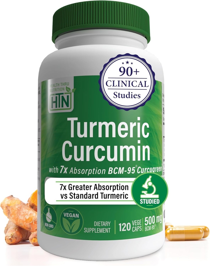 Salud Thru Nutrición Turmeric Curcumin Complejo 500mg Suplemento Silencio como BCM-95 Curcugreen Clínicamente Estudiado Silencio Vegan Certified (Pack of 120)