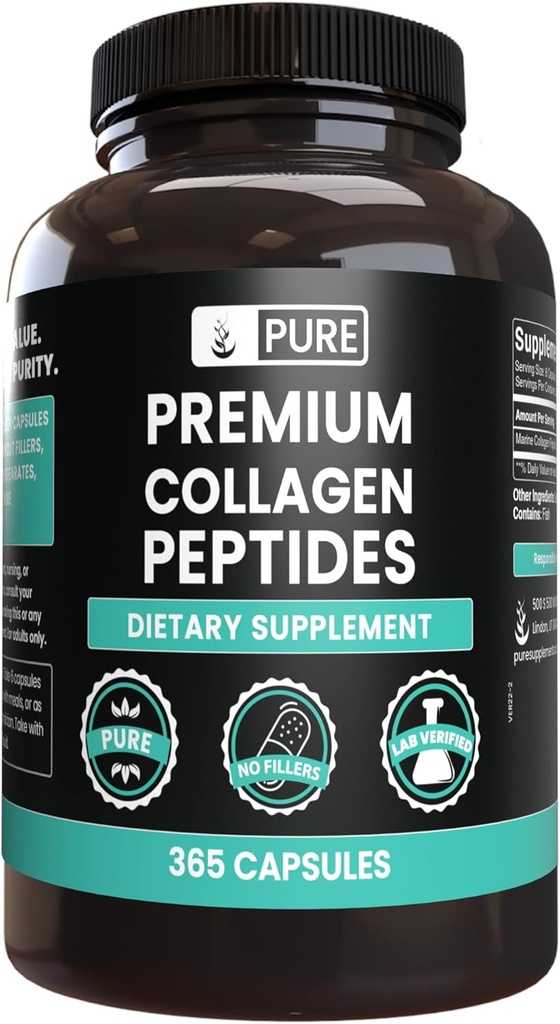 PURE ORIGINAL INGREDIENTS Marine Collagen (365 Capsules) No Magnesium Or Rice Fillers, Always Pure, Lab Verified