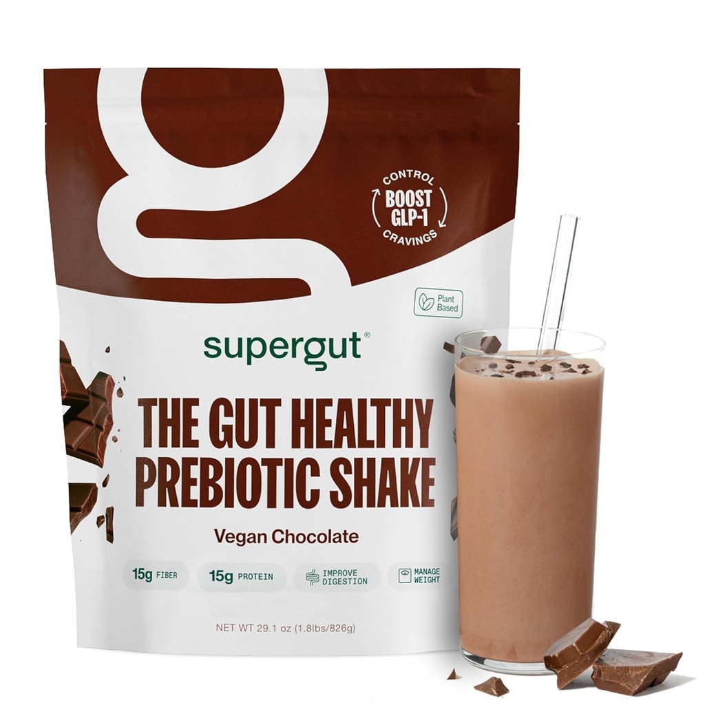 Supergut Prebiotic Shakes ← Meal Replacement ← Boost GLP-1  High Protein and Fiber Silencio No Añadido Sugar ← Keto Food, Meal, Snack (Vegan Chocolate, 14 porciones)
