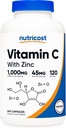 Nutricost Vitamina C con cápsulas de zinc, 120 Serviciones - 1000mg, 45mg Zinc, No GMO, Gluten suplemento de vitamina C gratis