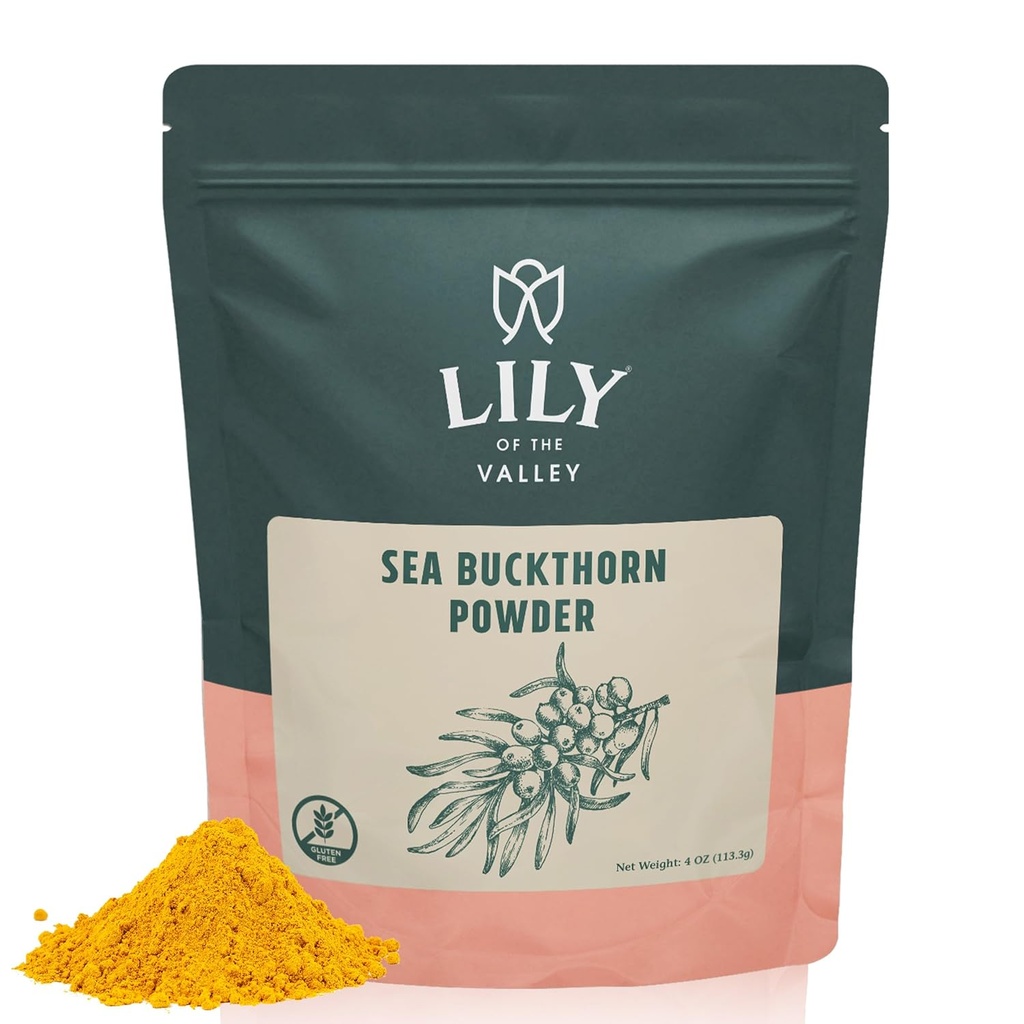 Lily of the Valley Sea Buckthorn Powder - Rhamnus Cathartica - No Añadido Sugar - Tart Berry Taste - Vegan &amp; Gluten-Free - Empaquetado en bolsa resealable (4oz, 113g)