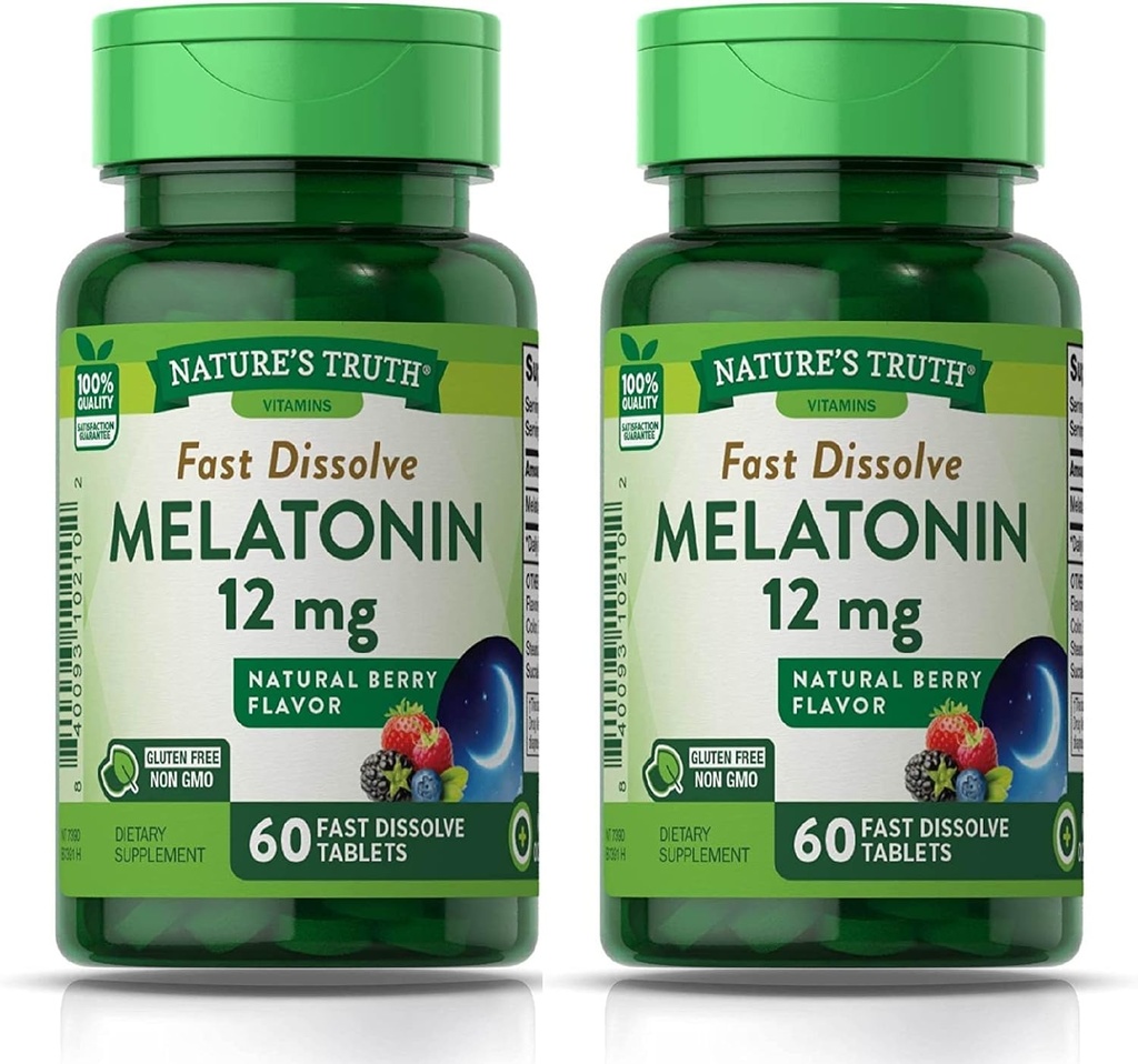 La Verdad de la Naturaleza Melatonina 12 mg, Sabor de Berry Natural, 60 Cuenta, Multi (Pack de 2)
