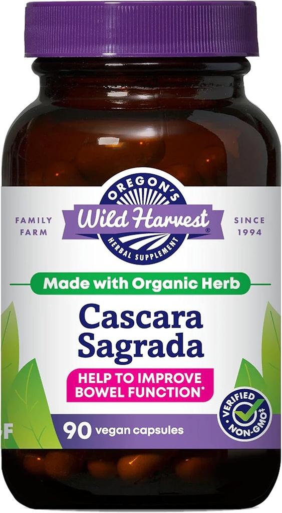 Cascara Sagrada Capsules de la cosecha silvestre de Oregon - Laxante natural vegetal para el alivio del estreñimiento a corto plazo