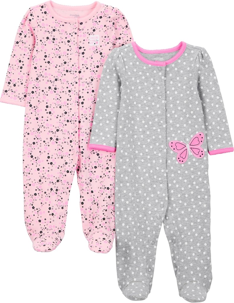 Simple Joys de Carter's Baby Girls' 2-Pack Cotton Snap Footed Sleep and Play