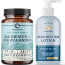 Nutrición Nobi Loción de magnesio y Magnesio Ashwagandha Suplemento Silencio Cuerpo completo Magnesio Soporte para Cuerpo y Mente con 8 Fl Oz Magnesio tópico Plus 2 Mes de suministro de píldoras Complejo de Magnesio