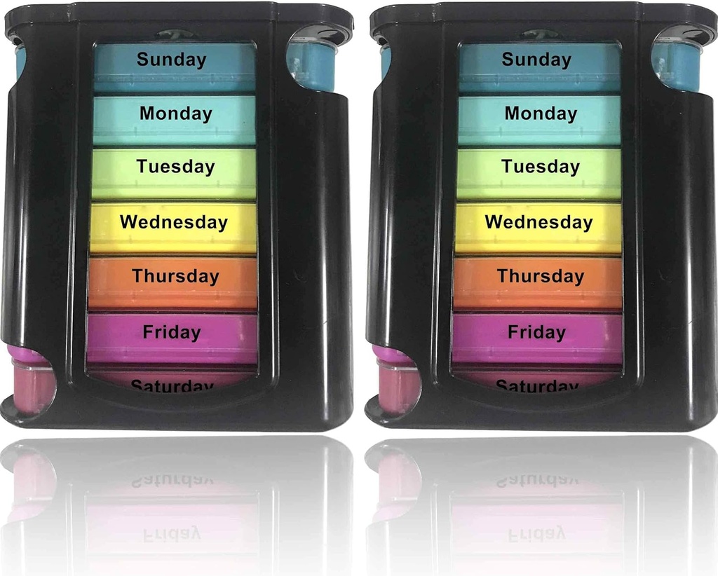 Organizador de píldoras diarias estackable - 2 Pack, 4 Times a Day Weekly Medication Reminder - Premium Weekly AM/PM Pill Box with 7 Individual Stacking Cases, a Everyday Medicine Organizer for Vitamins