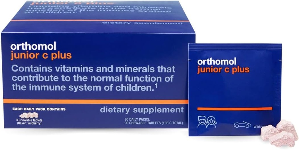 Orthomol Immun Junior C Plus, Multivitamina de Kid, Wildberry Flavor, 30-Day Supply
