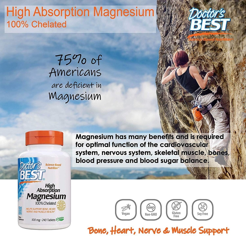 Alta absorción Magnesio Glycinate Lysinate FamilyValue 2Pack (240 Tabletas) XOX#Doctor's