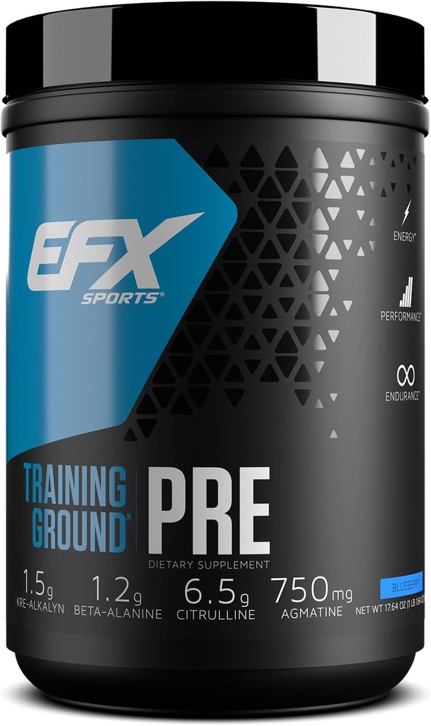 EFX Sports Training Ground Pre Workout Powder TEN Energy &amp; Muscle Pumps TENIDO CON Hydromax Glycerol, Citrulline, Beta Alanine TEN 300mg Caffeine TEN 20 Servings (Blueberry)