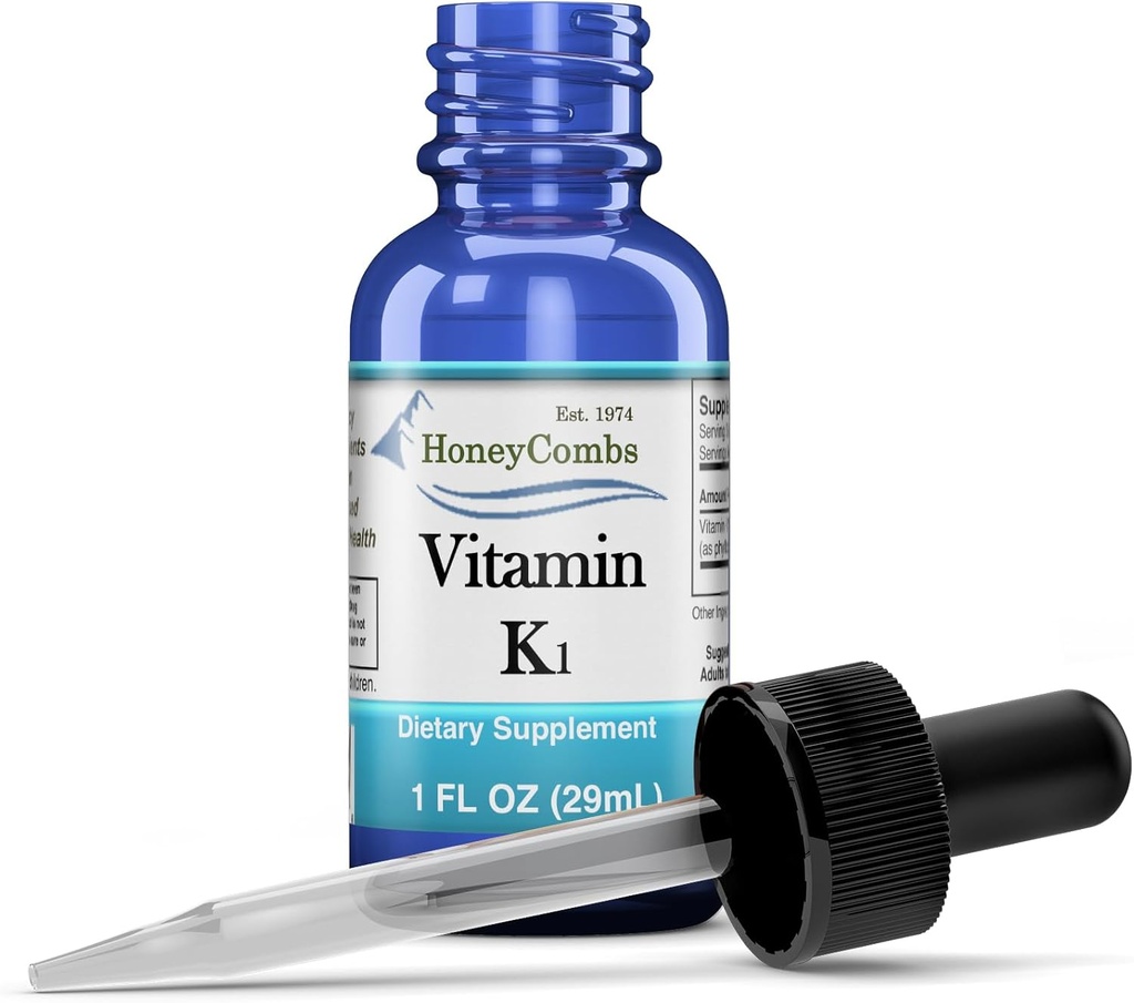 Vitamina K1 Liquid Drops - Hecho en EE.UU. - Filoquinona de alta potencia natural para hombres, mujeres, niños, " Newborns Great for Dark Undereye Circles - Bulk Sizes Also Available