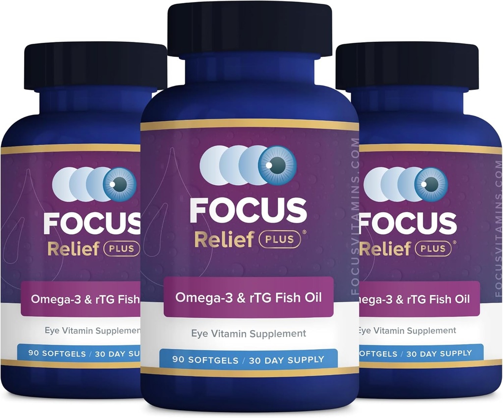 Focus Relief Plus Dry Eye Formula (270 ct. 90 Day Supply) Dry Eye Omega 3 Suplemento - Dry Eye Relief Suplemento - Omega 3 Fish Oil for Dry Eye