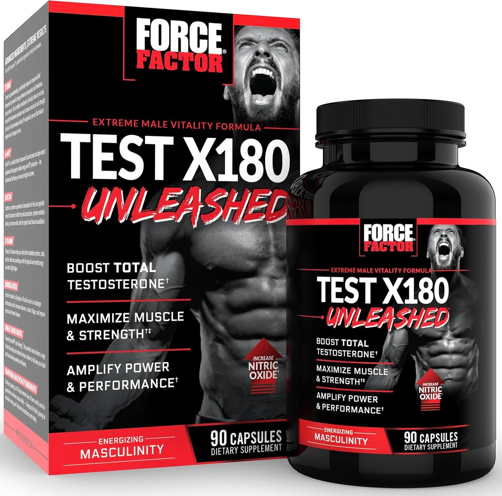 Prueba FACTOR X180 Booster de testosterona sin plomo para hombres para construir músculo, aumentar fuerza y mejorar el rendimiento, testosterona suplemento para la salud de los hombres, 90 cápsulas